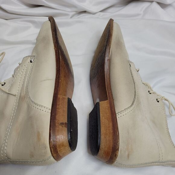 VINTAGE 90s ivory leather lace up ankle pointed‎ toe granny booties 40/9 - Picture 6 of 12
